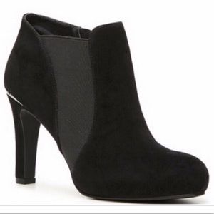 Tahari Suzi Black Suede Ankle Boots Silver Accents